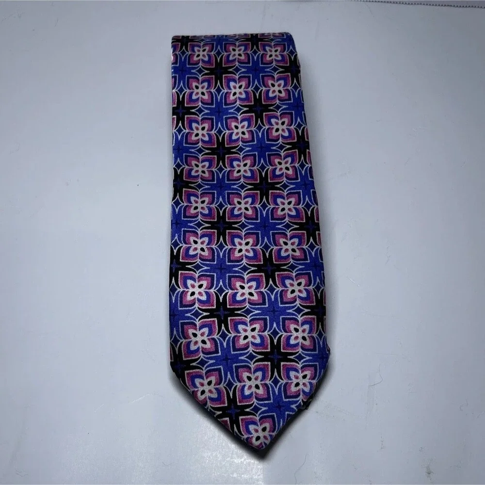 Murano Tie Men's 3 inch Blue Pink Floral Classic Pointed 100% Silk USA
